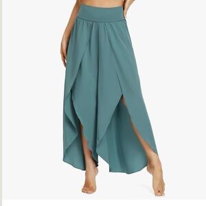 Teal Flowing Pants with Asymmetrical Slits